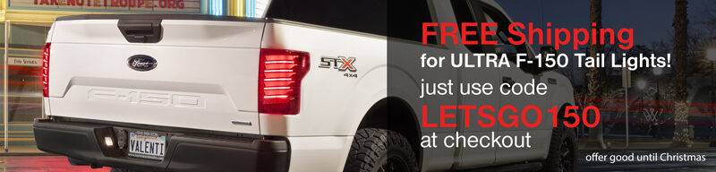Use coupon code LETSGO150 at checkout for FREE shipping on your ULTRA tail lights for F-150
